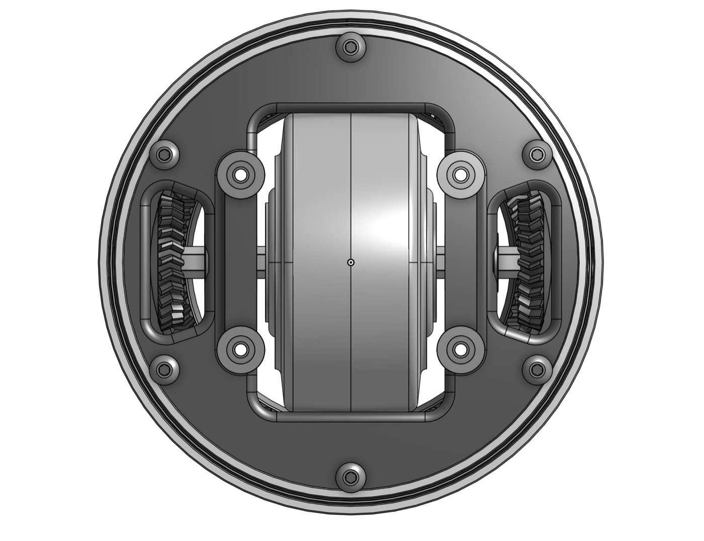 Differential pod, front view with herringbone gears
